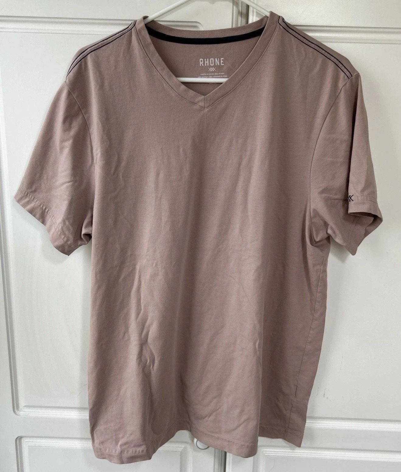 Rhone Shirt Mens Large Beige /Tan V-Neck Short Sleeve Cotton Blend Stretch Unisex T-shirt, Sweatshirt, Hoodie, Long Sleeve Tee - T-Shirt, Sweatshirt, Hoodie