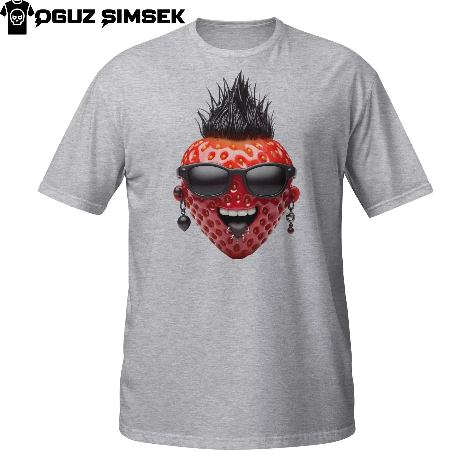 Unisex Short-Sleeve T-Shirt: Unique Strawberry with Mohawk, Sunglasses, Earrings Unisex T-shirt, Sweatshirt, Hoodie, Long Sleeve Tee - T-Shirt, Sweatshirt, Hoodie