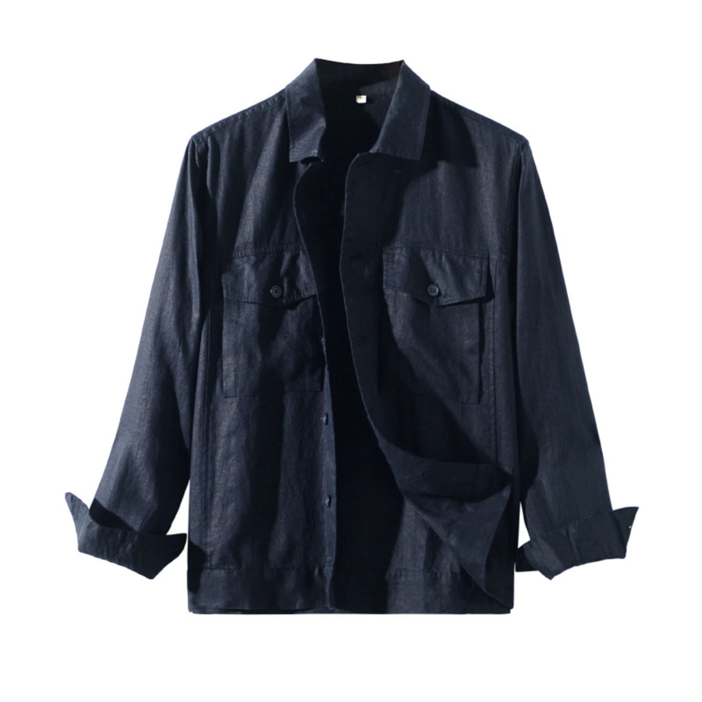 Men Linen Overshirt Jacket Button Up Long Sleeve Casual Unisex T-shirt, Sweatshirt, Hoodie, Long Sleeve Tee - T-Shirt, Sweatshirt, Hoodie