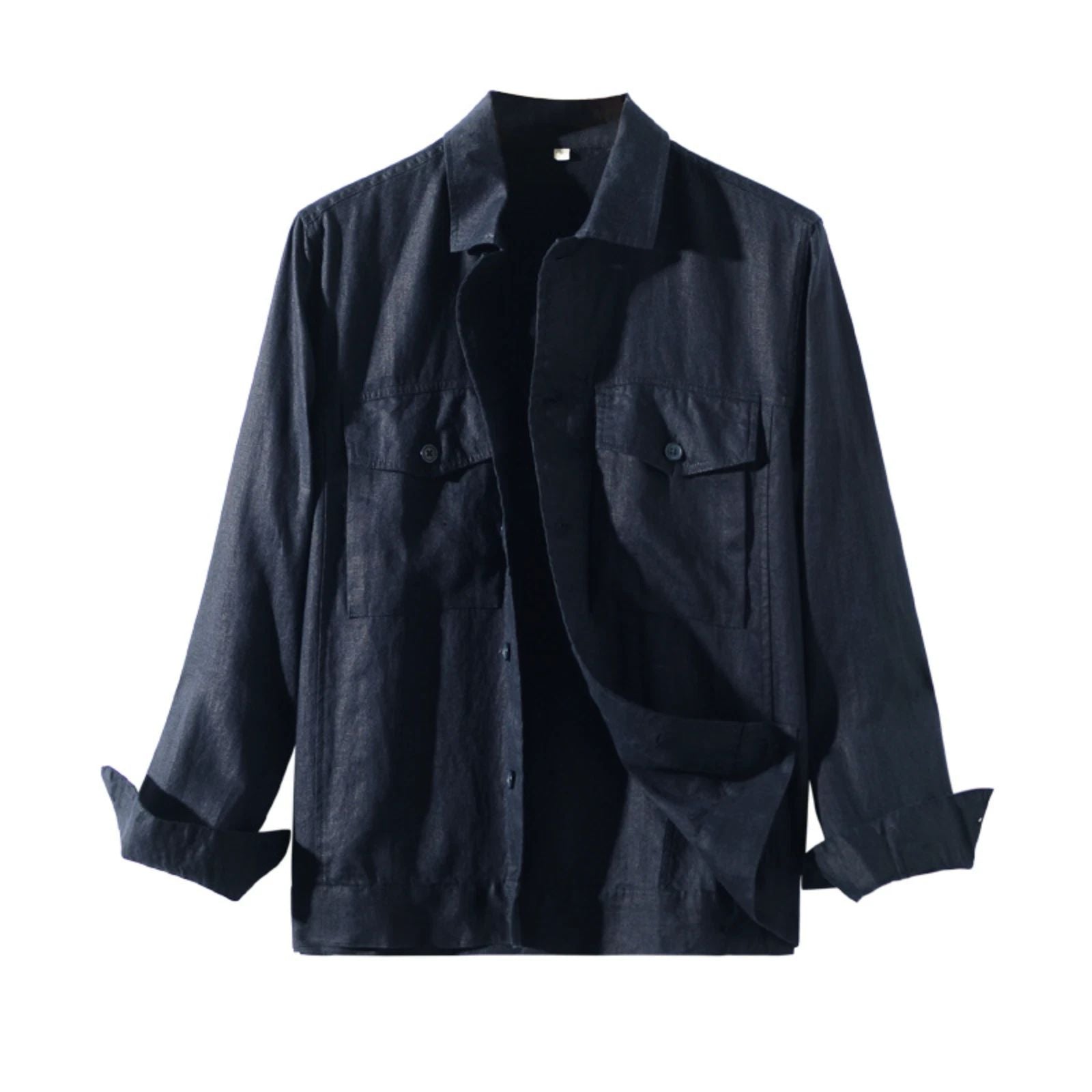 Men Linen Overshirt Jacket Button Up Long Sleeve Casual Unisex T-shirt, Sweatshirt, Hoodie, Long Sleeve Tee - T-Shirt, Sweatshirt, Hoodie