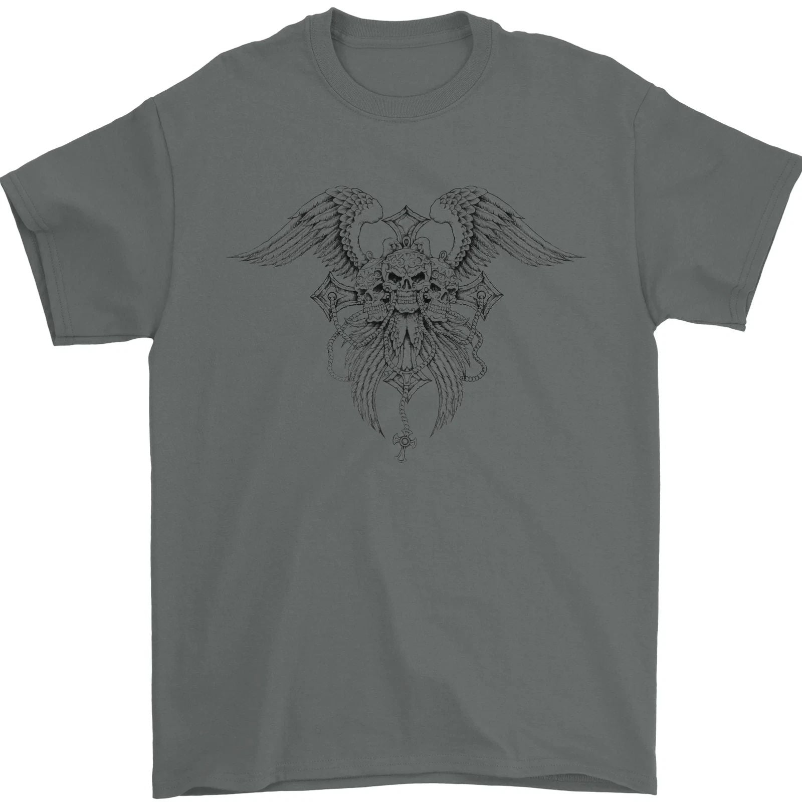 Cross Skull Wings Gothic Biker Heavy Metal Mens T-Shirt 100% Cotton Unisex T-shirt, Sweatshirt, Hoodie, Long Sleeve Tee - T-Shirt, Sweatshirt, Hoodie