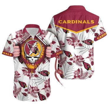 Personalized Arizona Cardinals Skull Bloom Hawaiian Shirt Unisex T-shirt, Sweatshirt, Hoodie, Long Sleeve Tee - T-Shirt, Sweatshirt, Hoodie