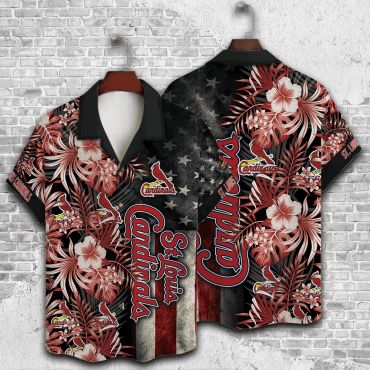 St. Louis Cardinals Patriotic Floral Hawaiian Shirt Unisex T-shirt, Sweatshirt, Hoodie, Long Sleeve Tee - T-Shirt, Sweatshirt, Hoodie