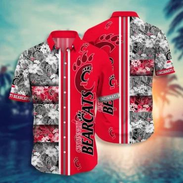 Cincinnati Bearcats Floral Stripe Hawaiian Shirt Unisex T-shirt, Sweatshirt, Hoodie, Long Sleeve Tee - T-Shirt, Sweatshirt, Hoodie
