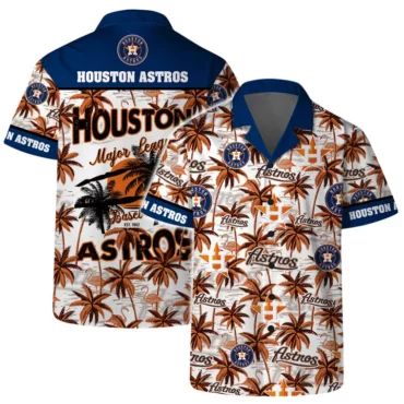 Houston Astros Tropical Palm Sunset Hawaiian Shirt Unisex T-shirt, Sweatshirt, Hoodie, Long Sleeve Tee - T-Shirt, Sweatshirt, Hoodie