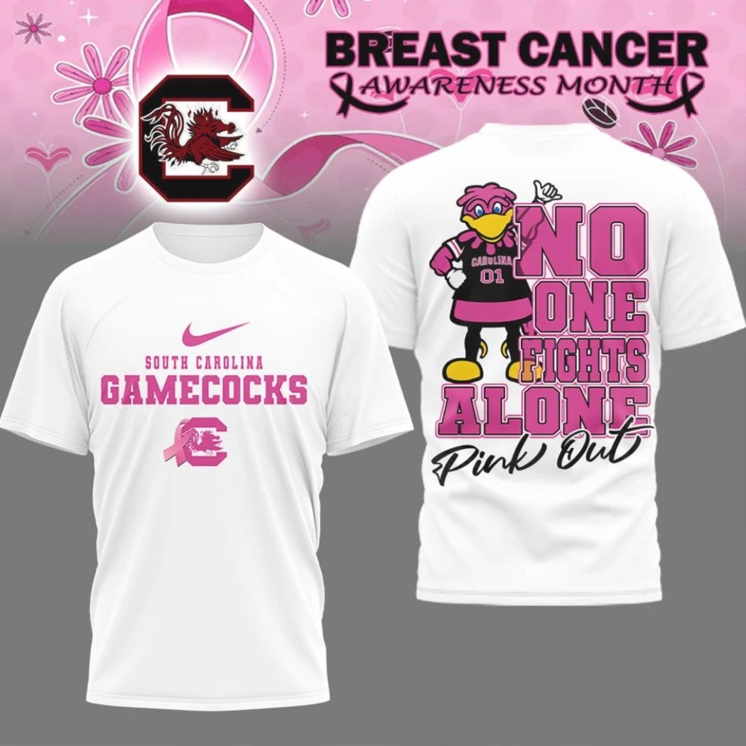 Original South Carolina Gamecocks Pink Out Breast Cancer Awareness No One Fights Alone Shirt - T-Shirt, Sweatshirt, Hoodie