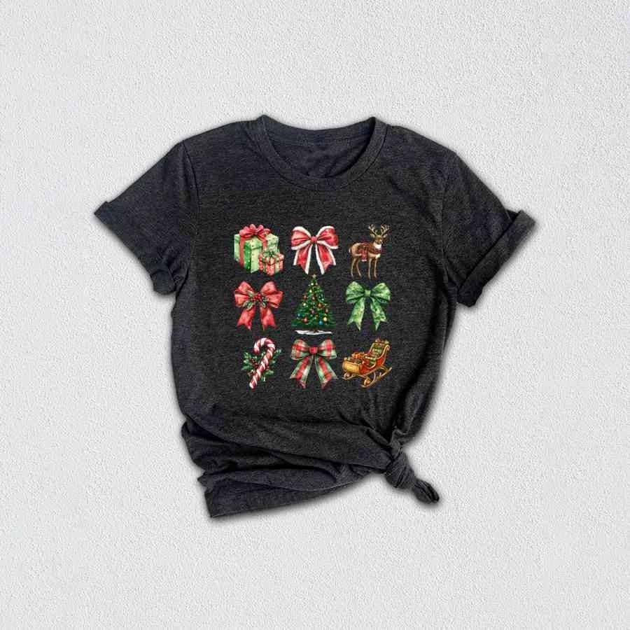 Christmas Coquette Bow Shirt, Christmas Tree Shirt, Candy Cane Shirt, Cute Chris Unisex T-shirt, Sweatshirt, Hoodie, Long Sleeve Tee - T-Shirt, Sweatshirt, Hoodie