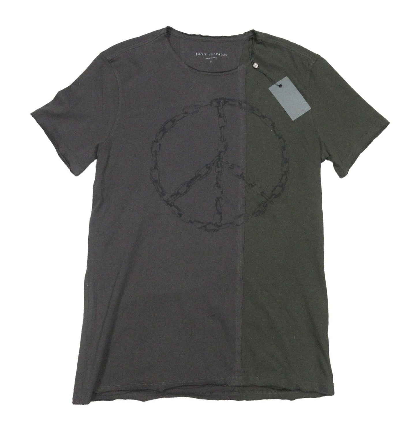 John Varvatos Men's Charcoal Chain Peace Graphic Crew-Neck Short Sleeve T-Shirt Unisex T-shirt, Sweatshirt, Hoodie, Long Sleeve Tee - T-Shirt, Sweatshirt, Hoodie