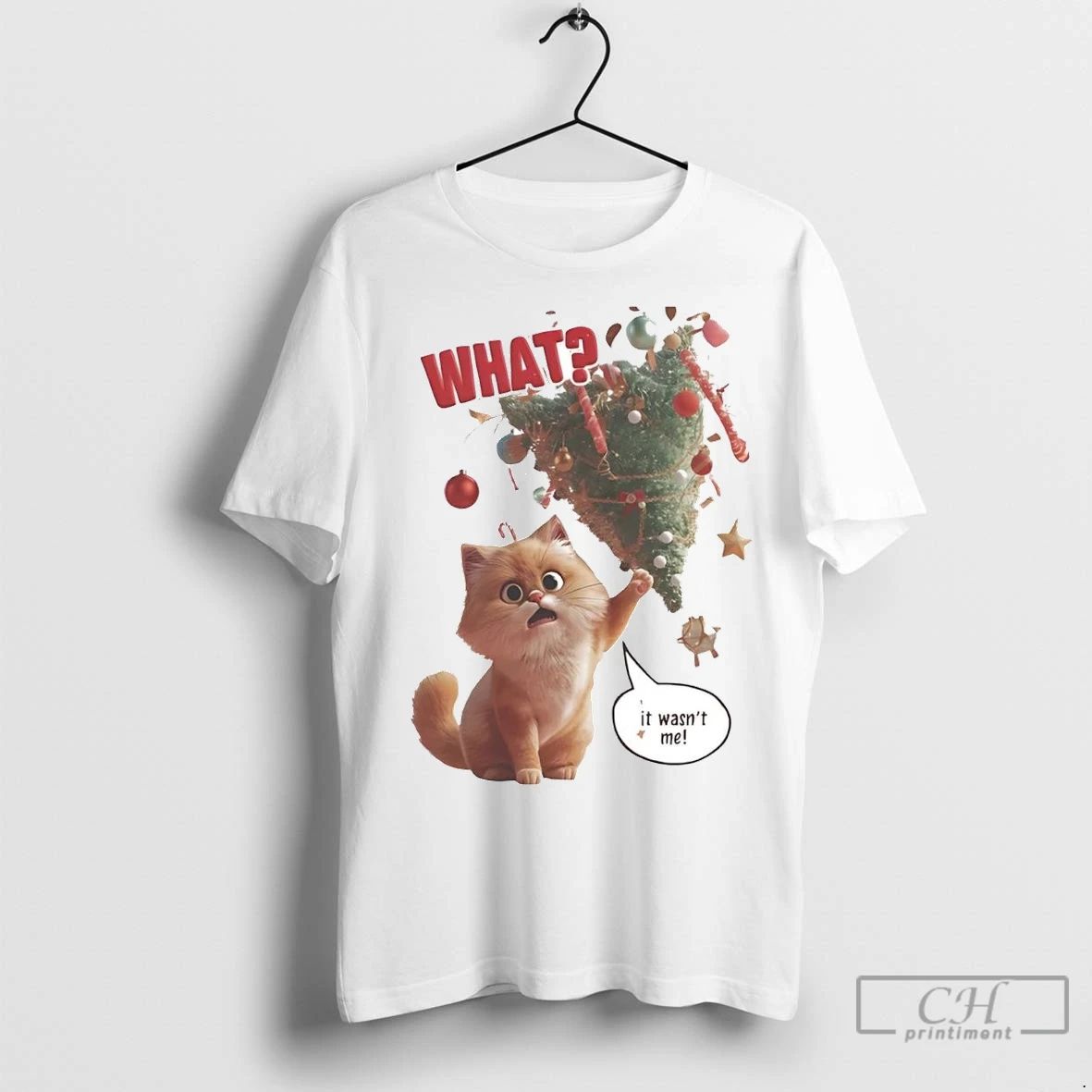 Premium Cat Falling Christmas Tree What It Wasnt Me Unisex T-shirt, Sweatshirt, Hoodie, Long Sleeve Tee - T-Shirt, Sweatshirt, Hoodie