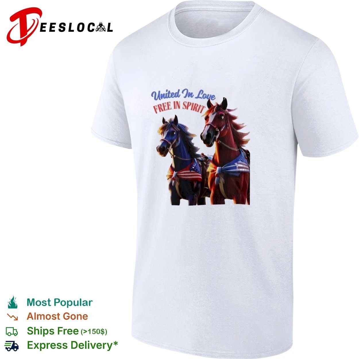 United in Love Free in Spirit Horses patriotic T-shirt Unisex T-shirt, Sweatshirt, Hoodie, Long Sleeve Tee - T-Shirt, Sweatshirt, Hoodie