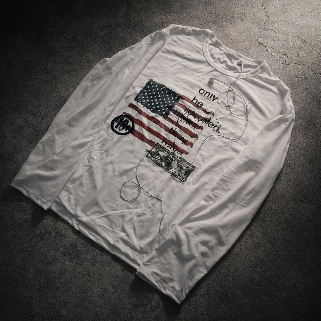 White long-sleeve USA loose-fit graphic T-shirt, Y2K vintage style Unisex T-shirt, Sweatshirt, Hoodie, Long Sleeve Tee - T-Shirt, Sweatshirt, Hoodie