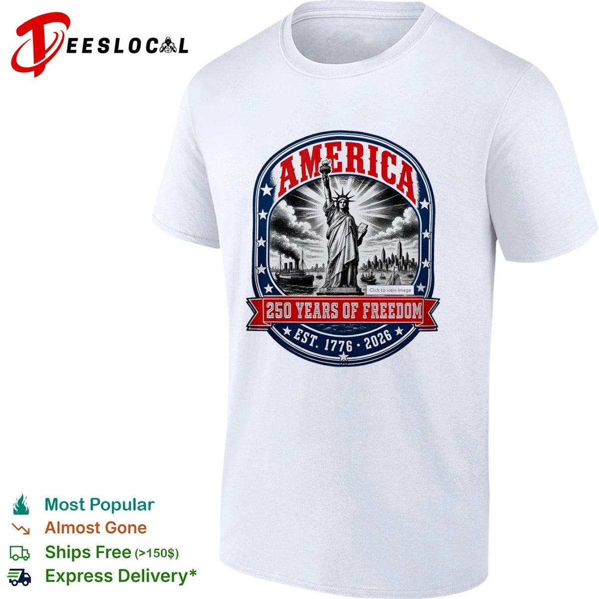 America 250 Years of Freedom Est 1776 2026 Statue of Liberty T-shirt Unisex T-shirt, Sweatshirt, Hoodie, Long Sleeve Tee - T-Shirt, Sweatshirt, Hoodie