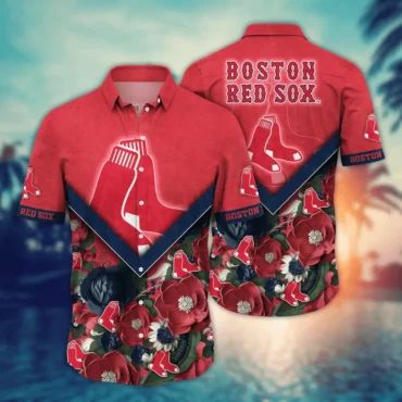 Boston Red Sox Chevron Floral Vibe Hawaiian Shirt Unisex T-shirt, Sweatshirt, Hoodie, Long Sleeve Tee - T-Shirt, Sweatshirt, Hoodie