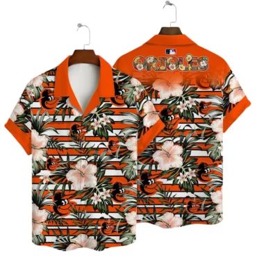 Baltimore Orioles Orange Tropical Bloom Hawaiian Shirt Unisex T-shirt, Sweatshirt, Hoodie, Long Sleeve Tee - T-Shirt, Sweatshirt, Hoodie