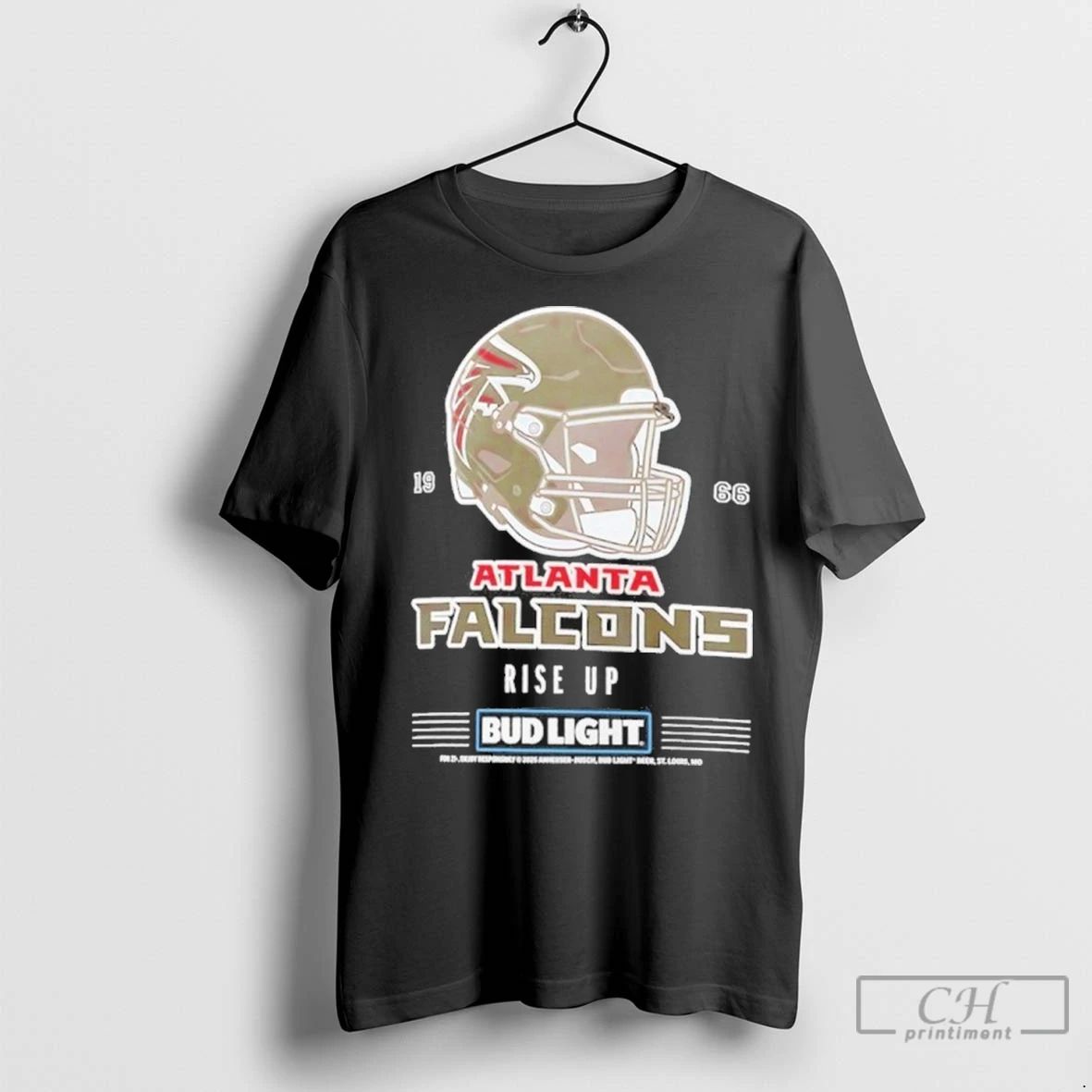 Premium Bud Light X Atlanta Falcons Rise Up Helmet Unisex T-shirt, Sweatshirt, Hoodie, Long Sleeve Tee - T-Shirt, Sweatshirt, Hoodie