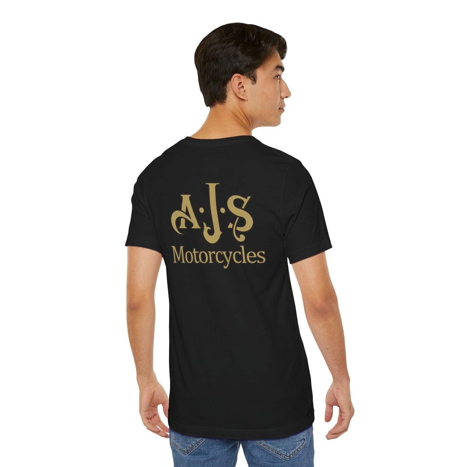 AJS Motorcycles t-shirt, Back side print only, Defunct British Motorcycle Biker Unisex T-shirt, Sweatshirt, Hoodie, Long Sleeve Tee - T-Shirt, Sweatshirt, Hoodie