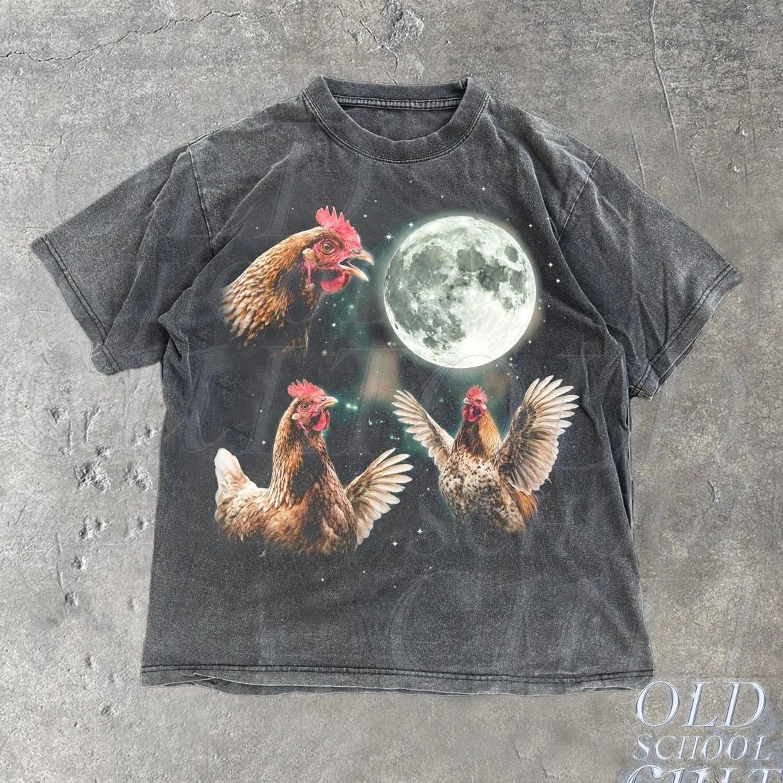 Chicken Howling at Moon Vintage 90s Graphic Shirt, Retro Farm Hen Galaxy Unisex T-shirt, Sweatshirt, Hoodie, Long Sleeve Tee - T-Shirt, Sweatshirt, Hoodie