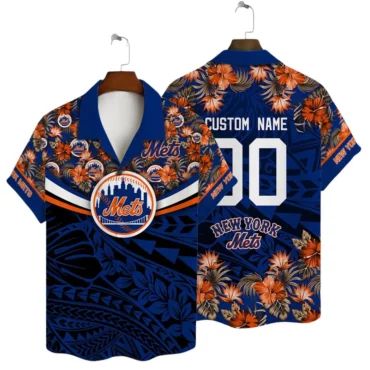 New York Mets Tropical Custom Name And Number Hawaiian Shirt Unisex T-shirt, Sweatshirt, Hoodie, Long Sleeve Tee - T-Shirt, Sweatshirt, Hoodie