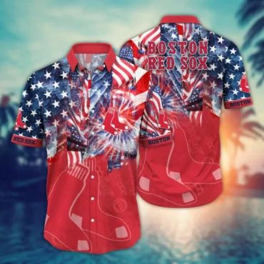 Boston Red Sox Patriotic Fireworks Celebration Hawaiian Shirt Unisex T-shirt, Sweatshirt, Hoodie, Long Sleeve Tee - T-Shirt, Sweatshirt, Hoodie