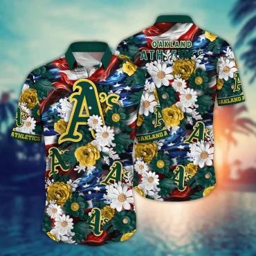 Oakland Athletics Patriotic Bloom Hawaiian Shirt Unisex T-shirt, Sweatshirt, Hoodie, Long Sleeve Tee - T-Shirt, Sweatshirt, Hoodie