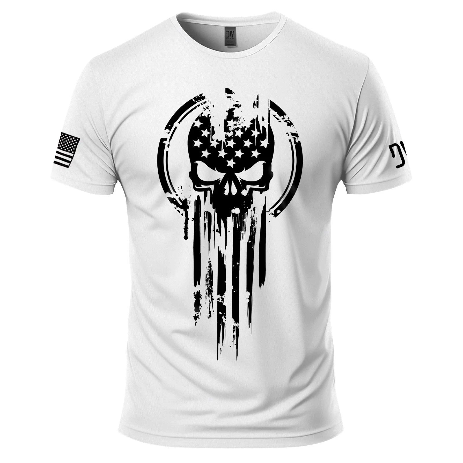 American Warrior Skull T-Shirt Military Patriotic Tee 100% Cotton S-3XL Unisex T-shirt, Sweatshirt, Hoodie, Long Sleeve Tee - T-Shirt, Sweatshirt, Hoodie