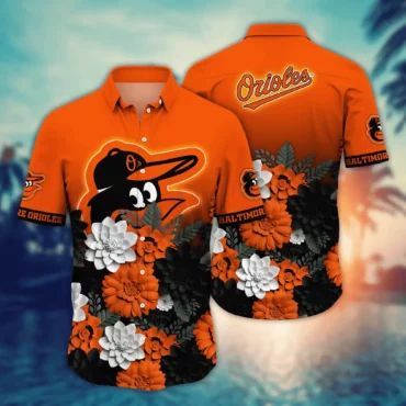 Baltimore Orioles Neon Floral Burst Hawaiian Shirt Unisex T-shirt, Sweatshirt, Hoodie, Long Sleeve Tee - T-Shirt, Sweatshirt, Hoodie