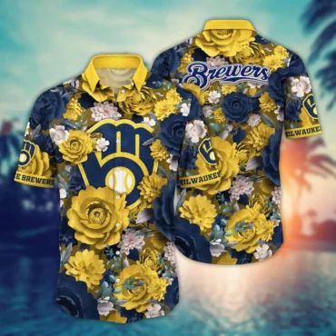 Milwaukee Brewers Floral Majesty Hawaiian Shirt Unisex T-shirt, Sweatshirt, Hoodie, Long Sleeve Tee - T-Shirt, Sweatshirt, Hoodie