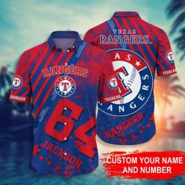Texas Rangers Custom Star Hawaiian Shirt Unisex T-shirt, Sweatshirt, Hoodie, Long Sleeve Tee - T-Shirt, Sweatshirt, Hoodie