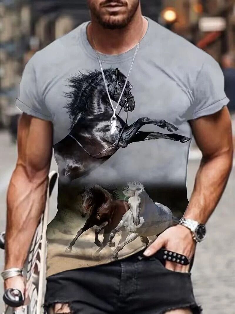 Men T Shirt Fashion Galloping horse Casual Short Gray Sleeve Novelty Trendy Tee Unisex T-shirt, Sweatshirt, Hoodie, Long Sleeve Tee - T-Shirt, Sweatshirt, Hoodie