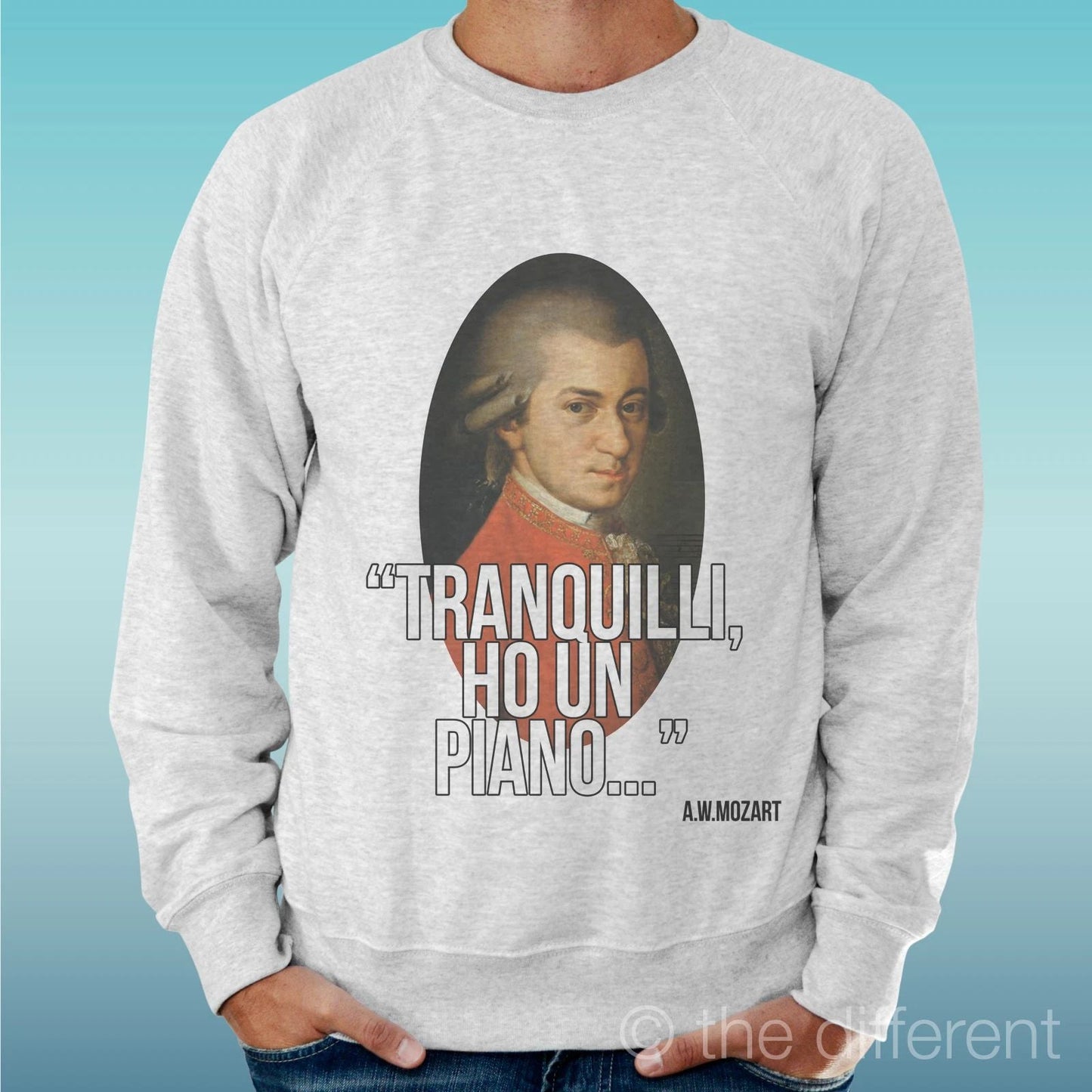 Felpa Man Light Sweater Light Grey " Quiet I A Piano Mozart " Unisex T-shirt, Sweatshirt, Hoodie, Long Sleeve Tee - T-Shirt, Sweatshirt, Hoodie