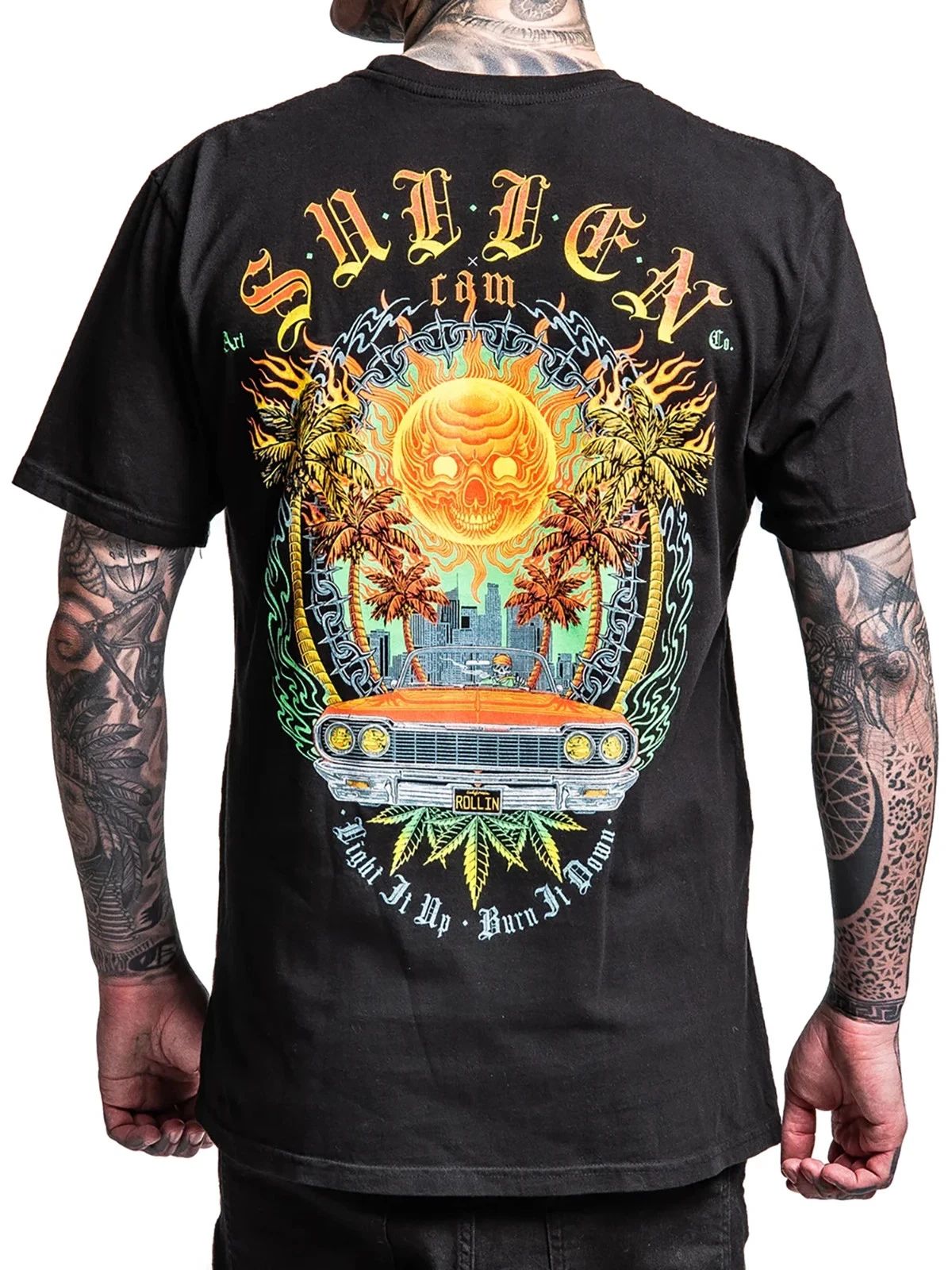 Sullen Men's Burn It Down Short Sleeve Premium T-shirt Tattoo Car Art Sun Tee Unisex T-shirt, Sweatshirt, Hoodie, Long Sleeve Tee - T-Shirt, Sweatshirt, Hoodie