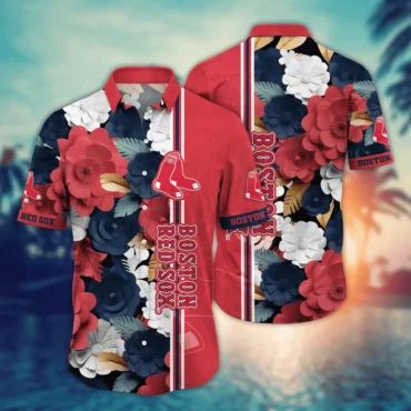Boston Red Sox Classic Floral Stripe Hawaiian Shirt Unisex T-shirt, Sweatshirt, Hoodie, Long Sleeve Tee - T-Shirt, Sweatshirt, Hoodie