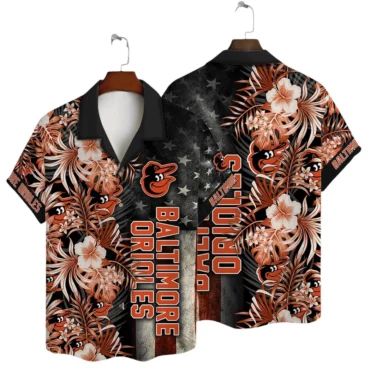 Baltimore Orioles Patriotic Flora Hawaiian Shirt Unisex T-shirt, Sweatshirt, Hoodie, Long Sleeve Tee - T-Shirt, Sweatshirt, Hoodie