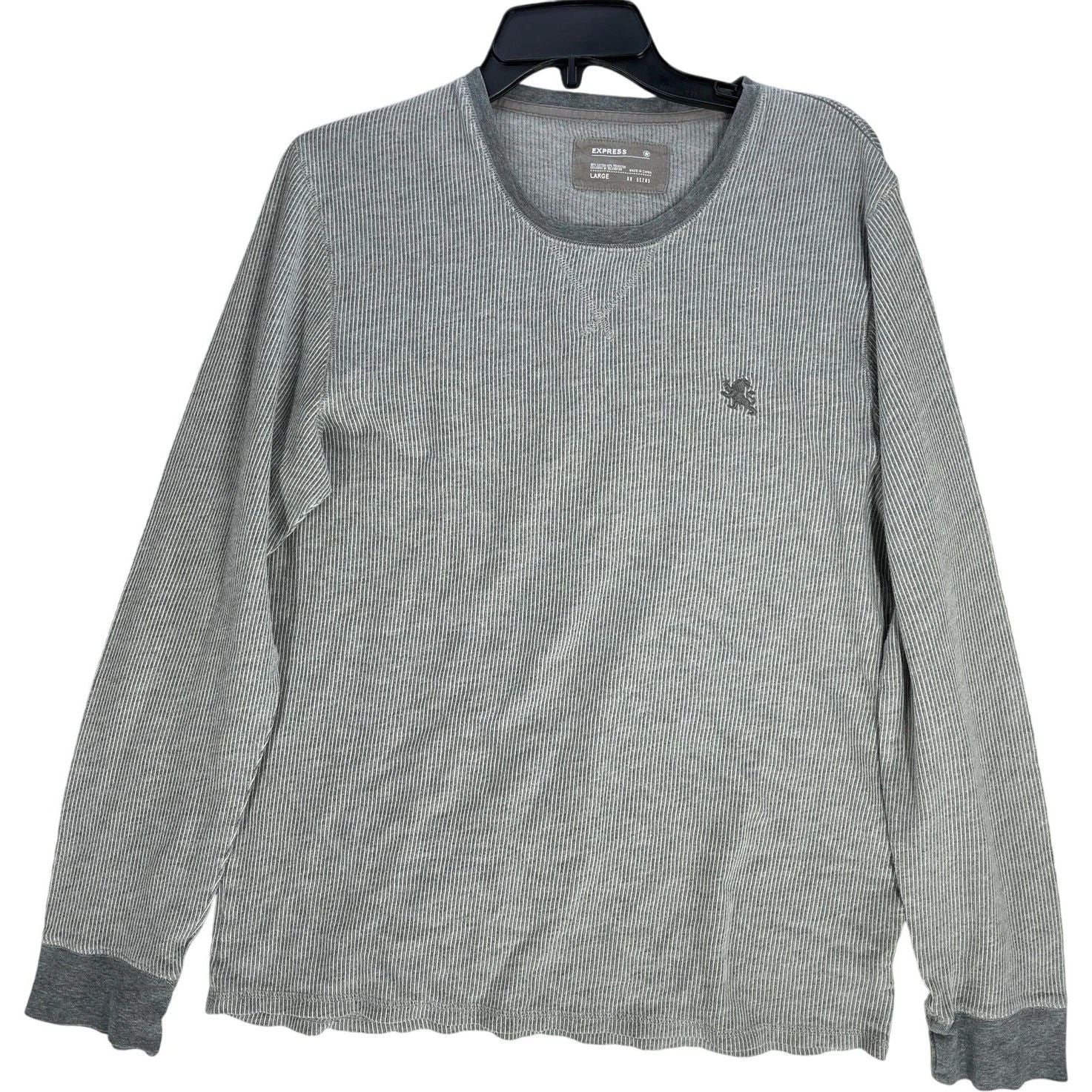 Express Shirt Mens Size L Gray White Long Sleeve Crew Neck Casual Preppy Y2K Unisex T-shirt, Sweatshirt, Hoodie, Long Sleeve Tee - T-Shirt, Sweatshirt, Hoodie