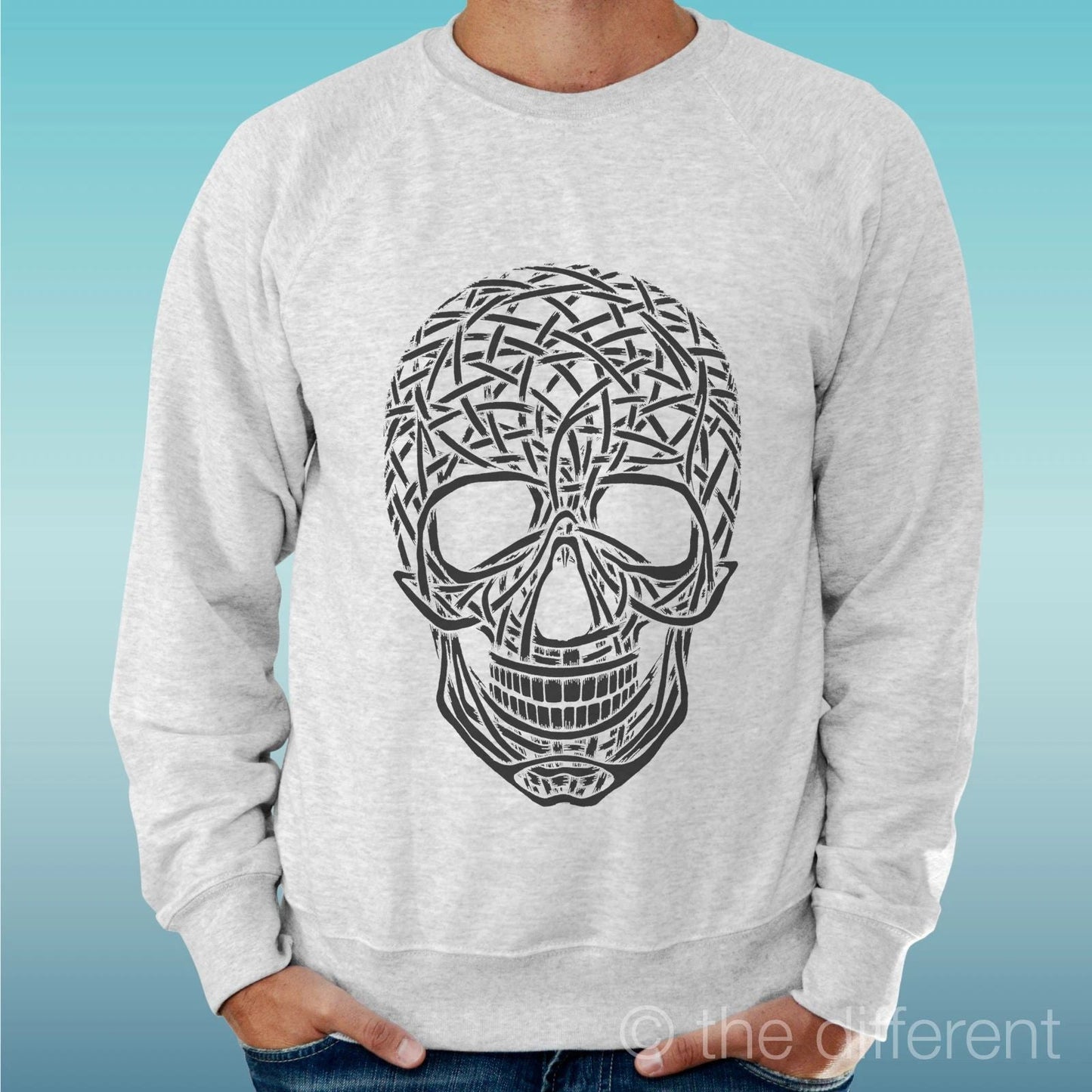 Felpa Man Light Sweater Light Grey " Skull Line Draw " Unisex T-shirt, Sweatshirt, Hoodie, Long Sleeve Tee - T-Shirt, Sweatshirt, Hoodie