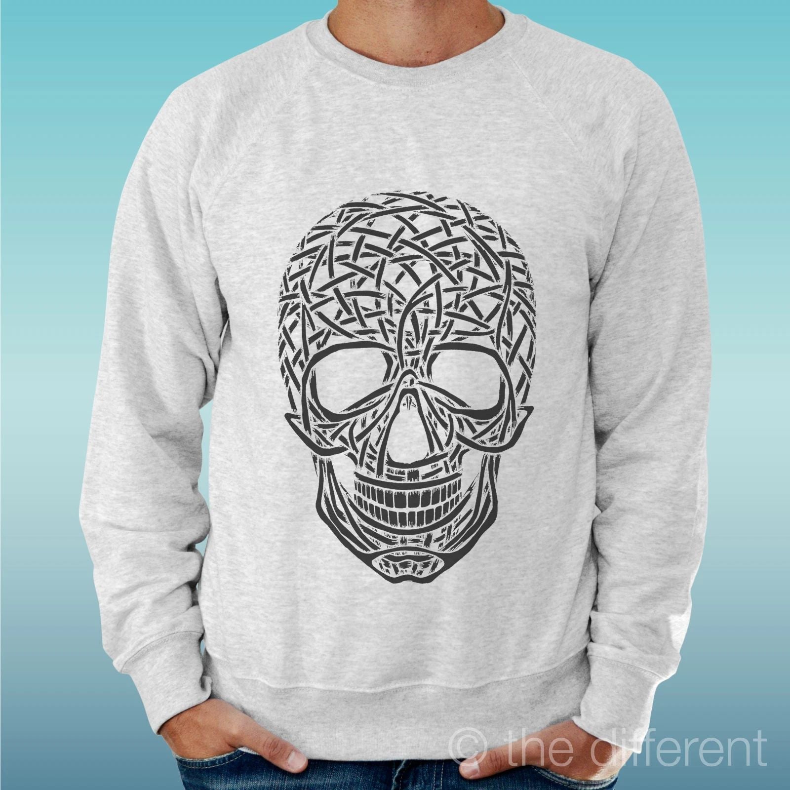 Felpa Man Light Sweater Light Grey " Skull Line Draw " Unisex T-shirt, Sweatshirt, Hoodie, Long Sleeve Tee - T-Shirt, Sweatshirt, Hoodie