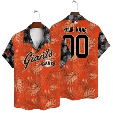 San Francisco Giants Custom Leaf Pattern Hawaiian Shirt Unisex T-shirt, Sweatshirt, Hoodie, Long Sleeve Tee - T-Shirt, Sweatshirt, Hoodie