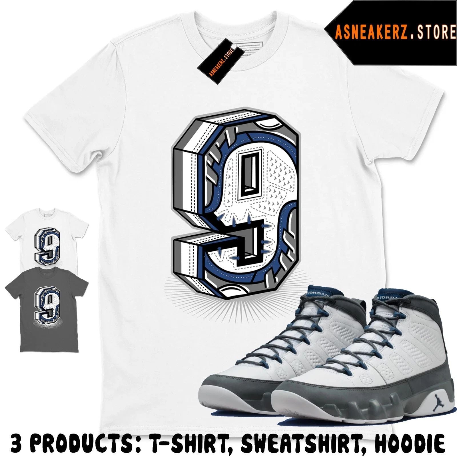 Shirt To Match AJ 9 Flint Grey 2026 Sneaker Matching Tee Number Statue T-Shirt Unisex T-shirt, Sweatshirt, Hoodie, Long Sleeve Tee - T-Shirt, Sweatshirt, Hoodie