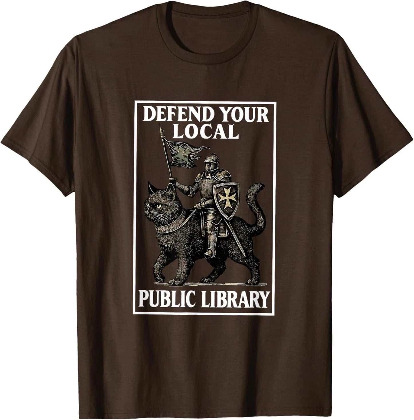 Defend Your Local Public Library Funny Knight Cat Unisex T-Shirt Unisex T-shirt, Sweatshirt, Hoodie, Long Sleeve Tee - T-Shirt, Sweatshirt, Hoodie