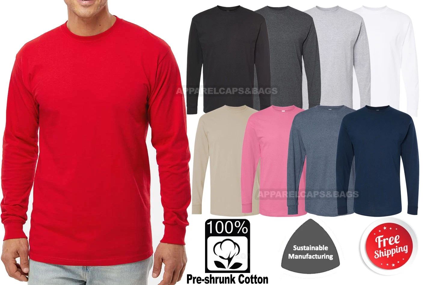 Mens Soft Touch Tee PRE-SHRUNK Cotton Long Sleeve T-Shirt Sizes XS-3XL NEW! Unisex T-shirt, Sweatshirt, Hoodie, Long Sleeve Tee - T-Shirt, Sweatshirt, Hoodie