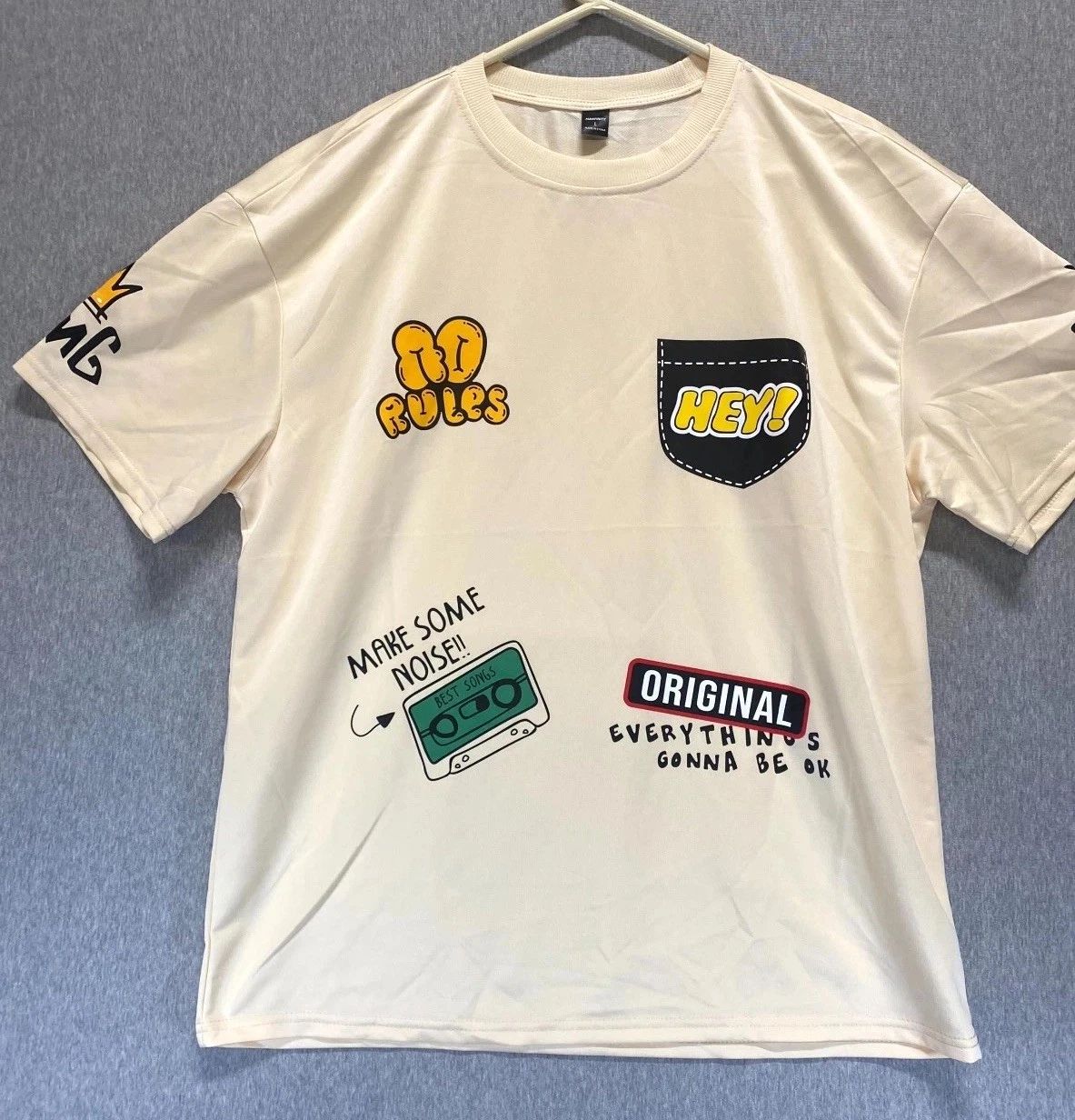 Manfinity T Shirt Mens Large Cream Typographic Placement Print Casual Streetwear Unisex T-shirt, Sweatshirt, Hoodie, Long Sleeve Tee - T-Shirt, Sweatshirt, Hoodie