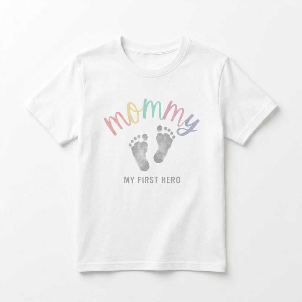 Mommy My First Hero T-Shirt - Cute Baby Footprints Graphic Tee - Heartfelt Mothe Unisex T-shirt, Sweatshirt, Hoodie, Long Sleeve Tee - T-Shirt, Sweatshirt, Hoodie