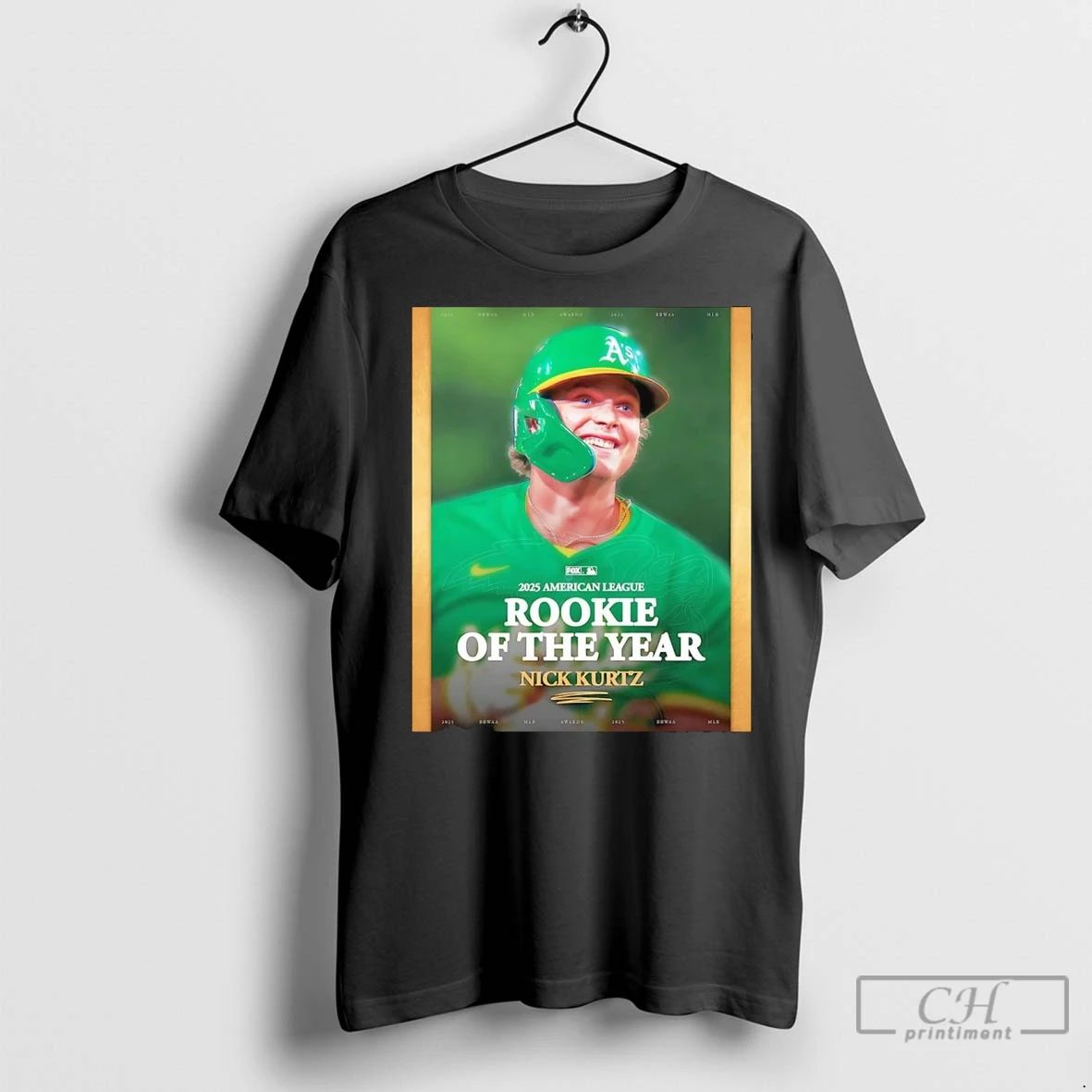 Premium Nick Kurtz 2025 Al Rookie Of The Year Unisex T-shirt, Sweatshirt, Hoodie, Long Sleeve Tee - T-Shirt, Sweatshirt, Hoodie