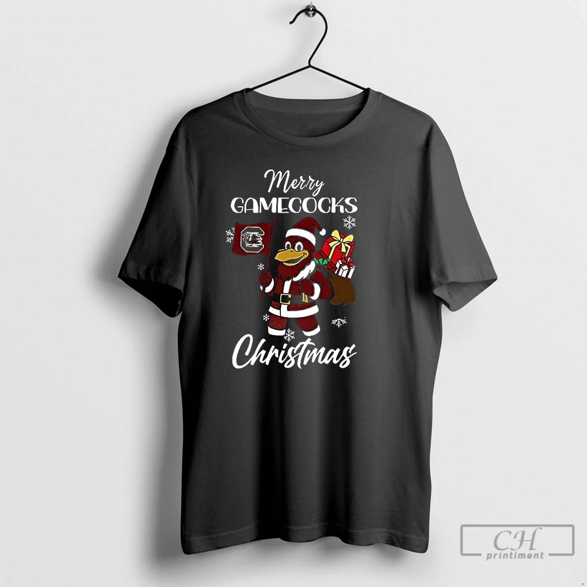 Premium Santa Merry South Carolina Gamecocks Mascot Merry Christmas 2025 T Shirts Unisex T-shirt, Sweatshirt, Hoodie, Long Sleeve Tee - T-Shirt, Sweatshirt, Hoodie