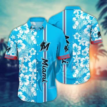 Miami Marlins Hibiscus Wave Hawaiian Shirt Unisex T-shirt, Sweatshirt, Hoodie, Long Sleeve Tee - T-Shirt, Sweatshirt, Hoodie