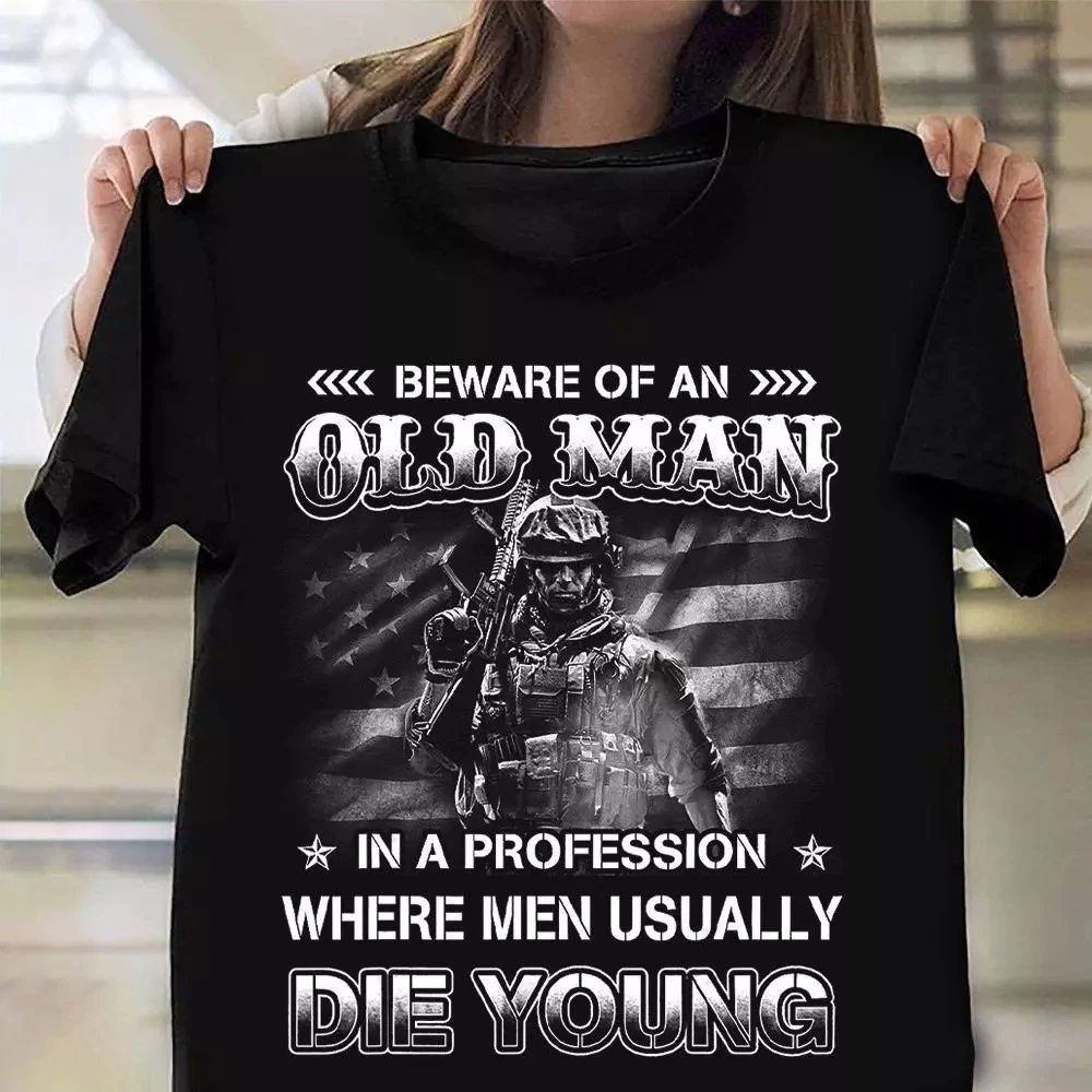 Veteran T Shirt Beware Of An Old Man In A Profession Shirt Retro Graphic Army Unisex T-shirt, Sweatshirt, Hoodie, Long Sleeve Tee - T-Shirt, Sweatshirt, Hoodie