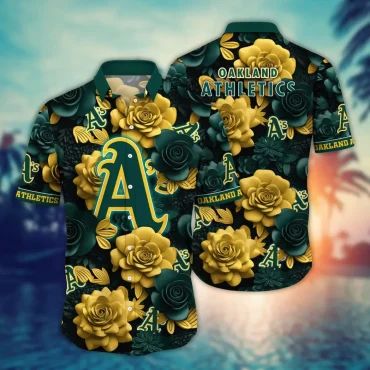 Oakland Athletics Golden Rose Hawaiian Shirt Unisex T-shirt, Sweatshirt, Hoodie, Long Sleeve Tee - T-Shirt, Sweatshirt, Hoodie