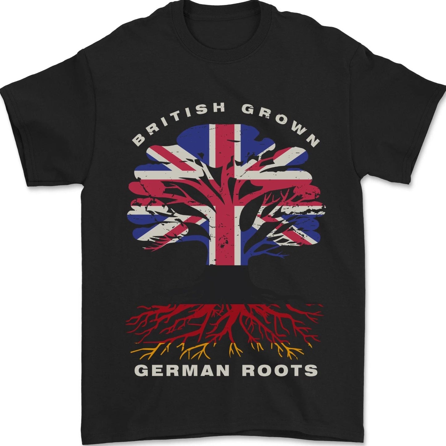 British Grown German Roots Germany Flag Mens T-Shirt 100% Cotton Unisex T-shirt, Sweatshirt, Hoodie, Long Sleeve Tee - T-Shirt, Sweatshirt, Hoodie