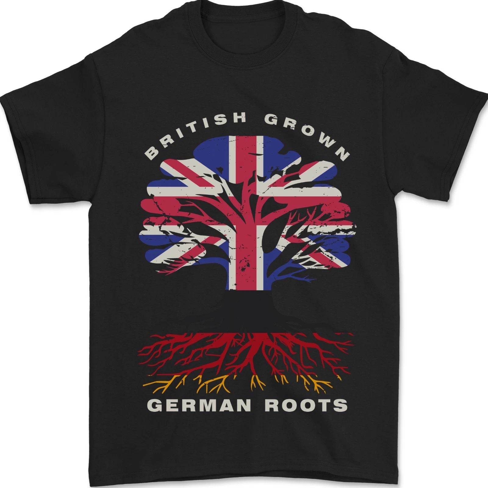 British Grown German Roots Germany Flag Mens T-Shirt 100% Cotton Unisex T-shirt, Sweatshirt, Hoodie, Long Sleeve Tee - T-Shirt, Sweatshirt, Hoodie