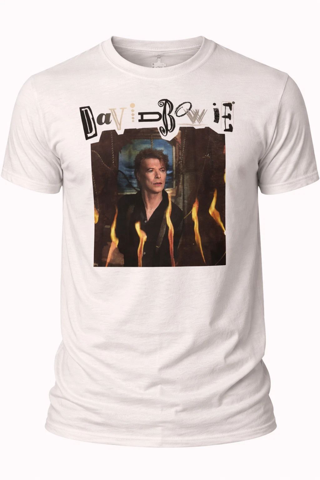 David Bowie Graphic T Shirt Vintage Music Icon Flames Photo Print Tee Unisex T-shirt, Sweatshirt, Hoodie, Long Sleeve Tee - T-Shirt, Sweatshirt, Hoodie